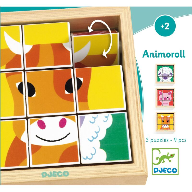 Animoroll - 9 Wooden Puzzle Pieces in Frame