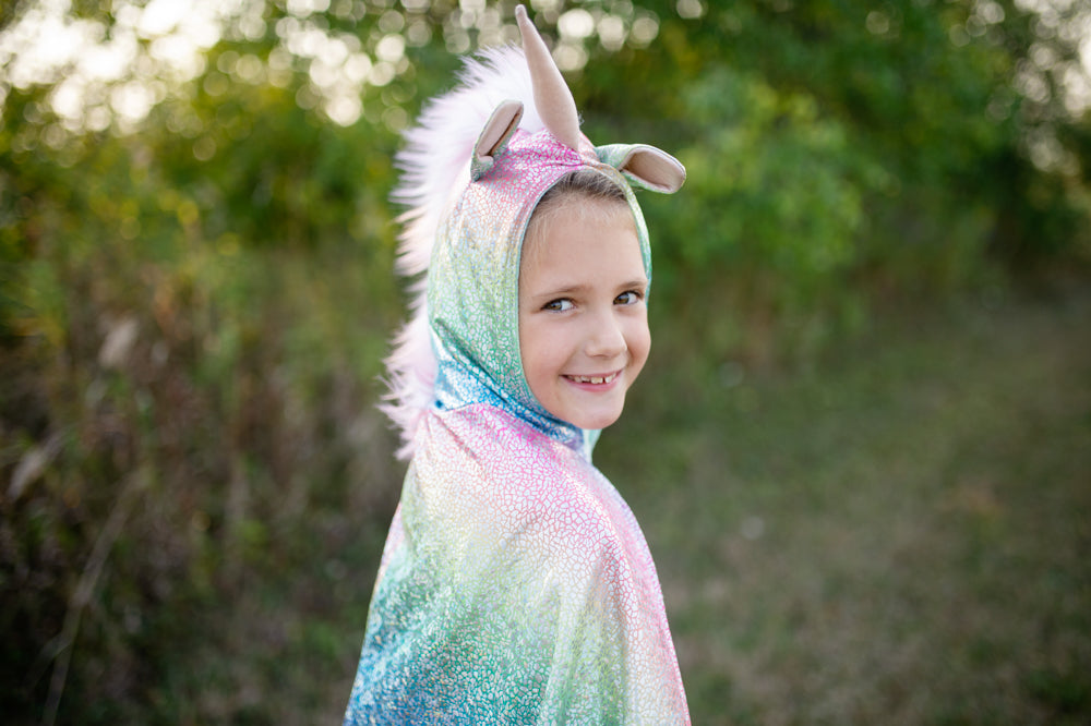 Rainbow Reversible Unicorn Dragon Cape - Size 4-6