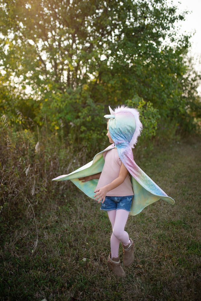 Rainbow Reversible Unicorn Dragon Cape - Size 4-6