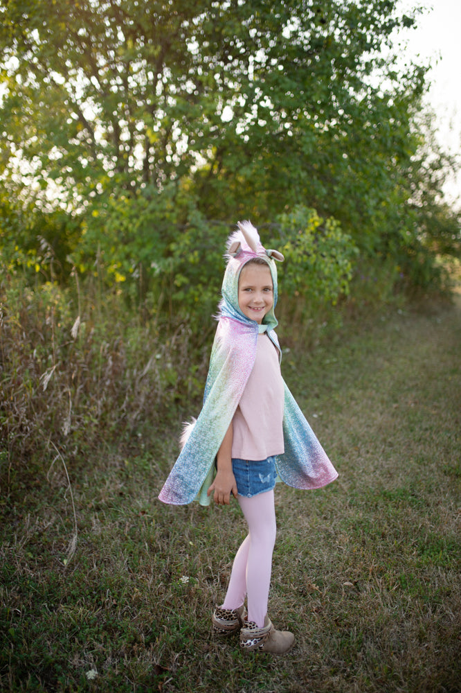 Rainbow Reversible Unicorn Dragon Cape - Size 4-6