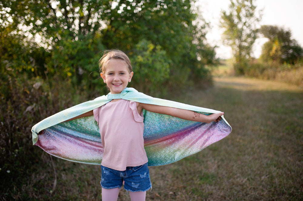 Rainbow Reversible Unicorn Dragon Cape - Size 4-6