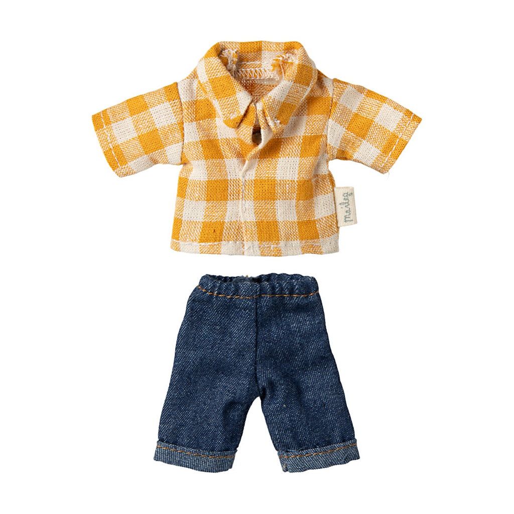 Maileg - Yellow Checked Shirt & Pants - Dad Mouse