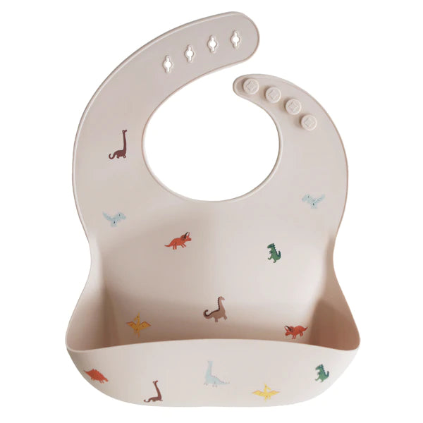 Dinosaurs Silicone Baby Bib - Mushie